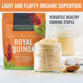 Viva Naturals quinoa cooked in a bowl, ideal for salads and bowls.