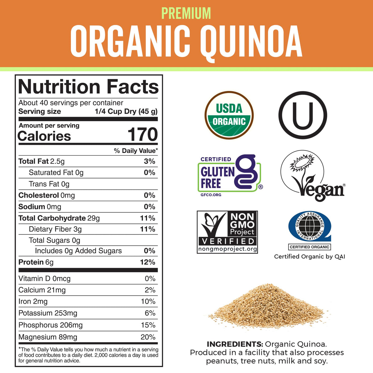 Viva Naturals quinoa bag on countertop, plant-based protein option.
