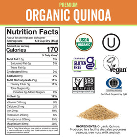 Viva Naturals quinoa bag on countertop, plant-based protein option.