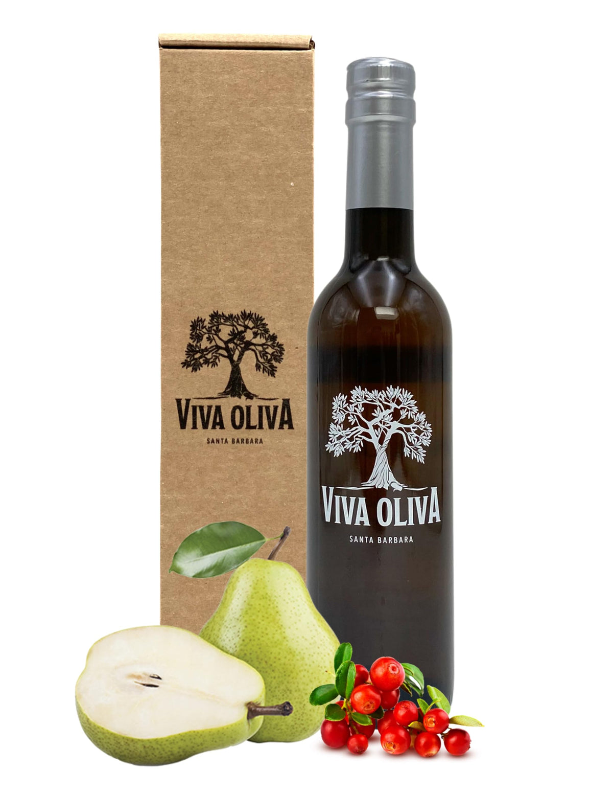 Viva Oliva Cranberry Pear White Balsamic bottle, ideal for fresh salads and light meals
