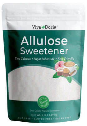 Viva Doria Allulose Sweetener bottle pour shows zero-calorie sugar substitute for beverages