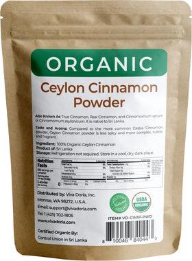 Viva Doria Ceylon Cinnamon powder in a resealable bag for easy, flavorful cooking.