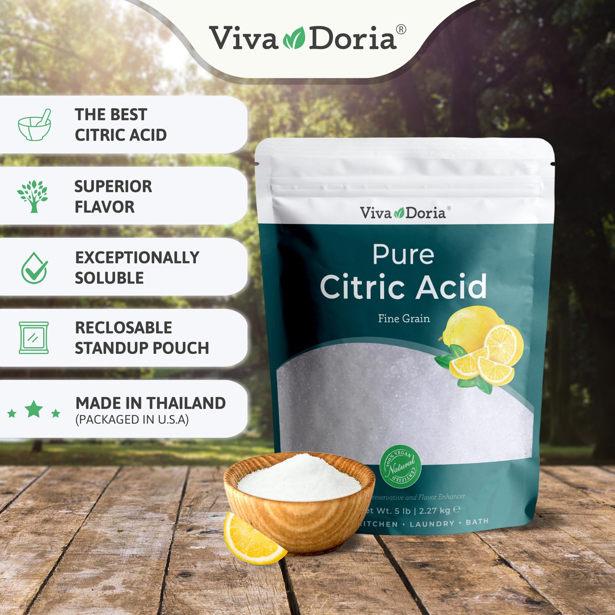 Viva Doria food-grade citric acid dissolves easily for smooth recipe integration