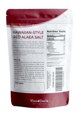 Viva Doria red alaea salt closeup showing rich color for poke and Kalua pork.