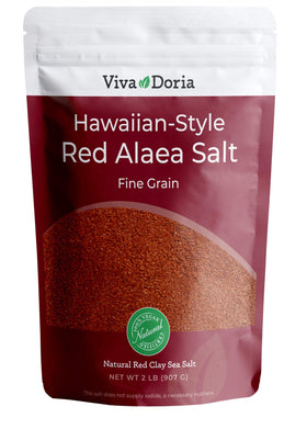 Viva Doria Hawaiian Red Alaea Salt fine-grain crystals for vibrant island seasoning.