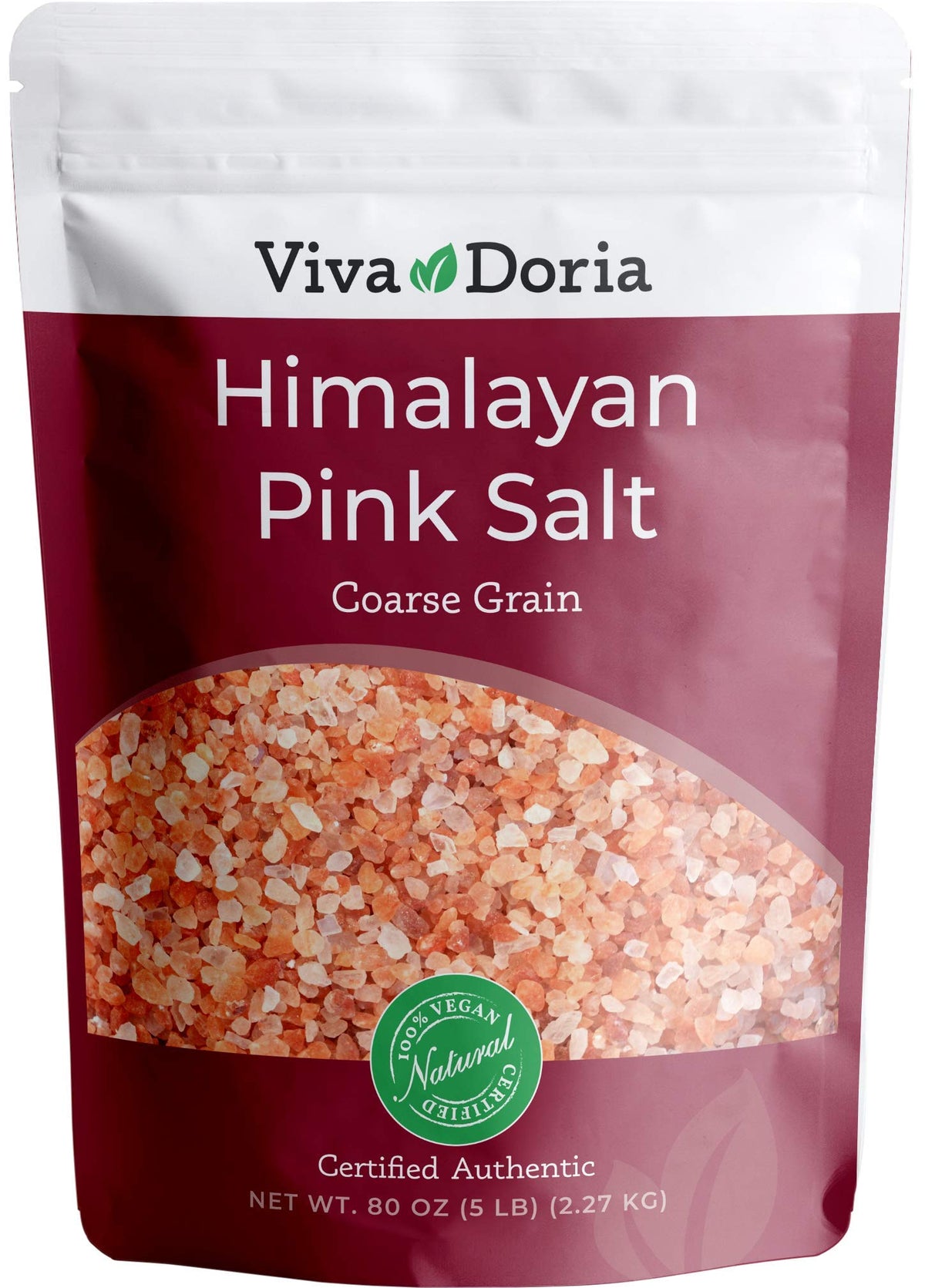 Viva Doria Himalayan Pink Salt crystals in a bag enhancing natural flavors