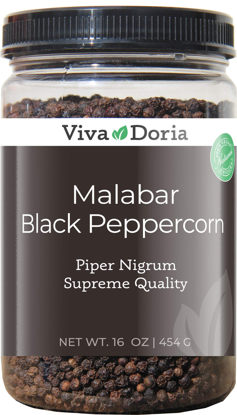 Viva Doria Malabar peppercorns in standup pouch for soups, stews, and marinades