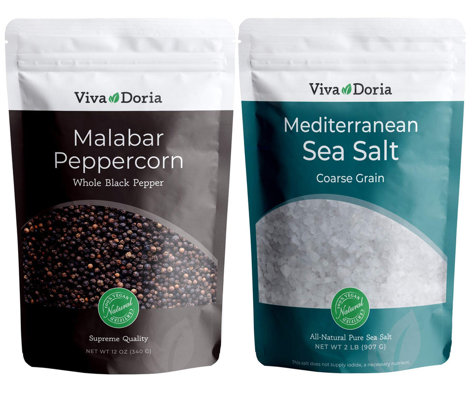 Viva Doria Malabar whole black peppercorns ready to grind for rich aroma