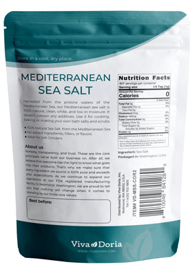 Viva Doria Mediterranean Sea Salt package close-up shows purity and texture