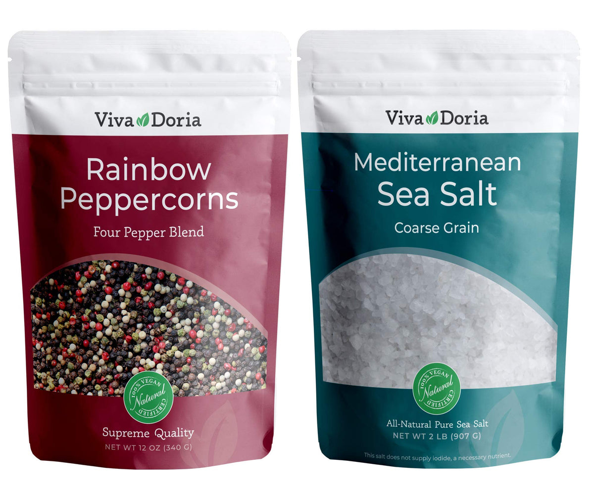 Viva Doria Rainbow Peppercorn Blend bottle for vibrant seasoning boosts