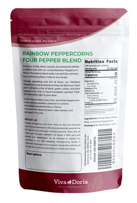 Viva Doria rainbow peppercorns blend packaging standup pouch for easy, mess-free use.