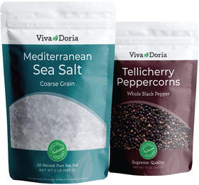 Viva Doria Tellicherry peppercorns—whole for grinder refills, bold aroma.