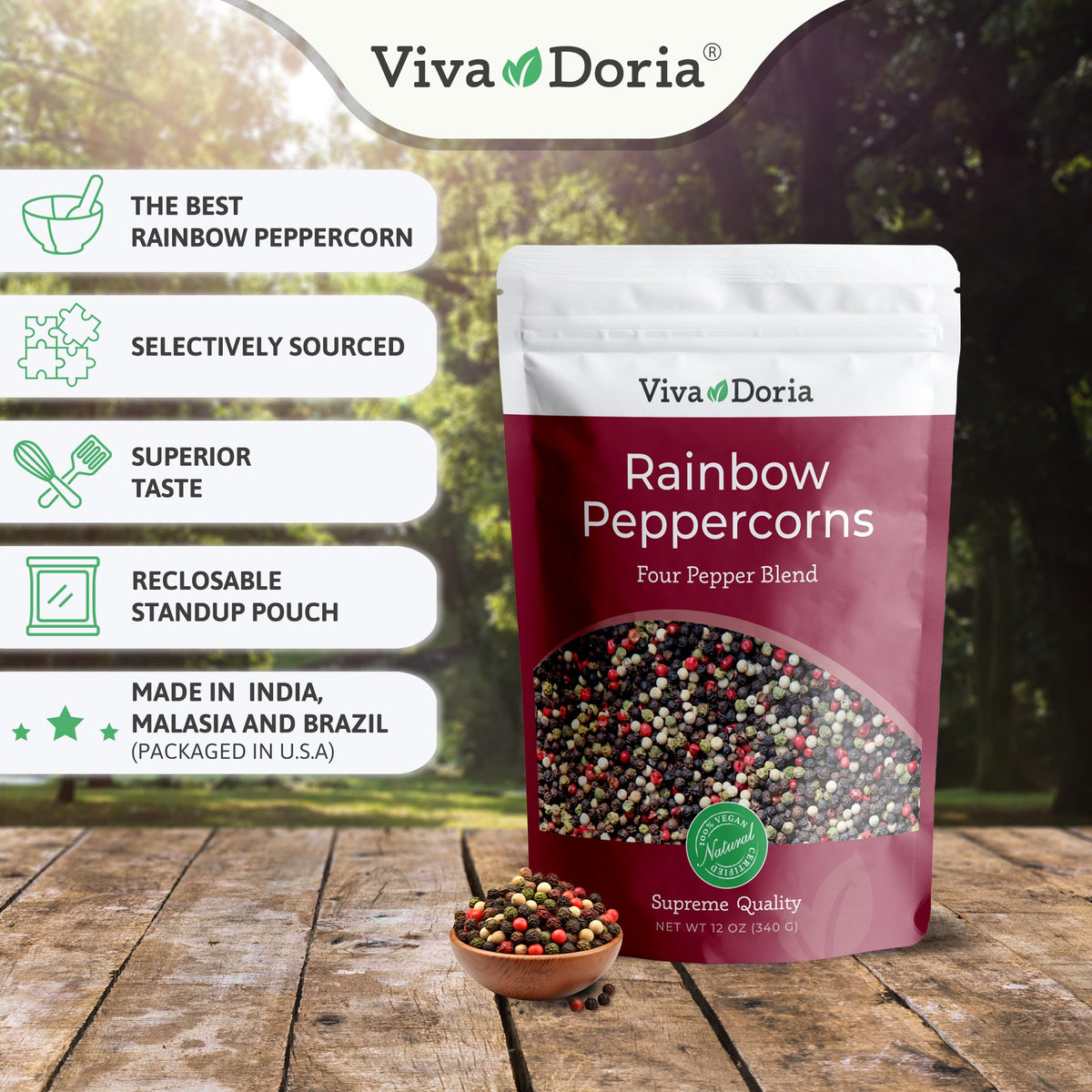 Viva Doria Salt and Pepper two-pack front view for easy grinder refills