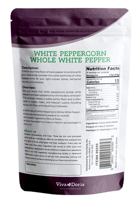 Viva Doria white peppercorn pouch, resealable for easy grinder refills and storage