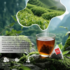 VivaMelhor Oolong tea leaves close-up shows 100% pure whole-leaf quality.