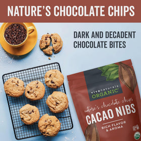 Viva Naturals cacao nibs close-up showing bite-sized chocolate pieces