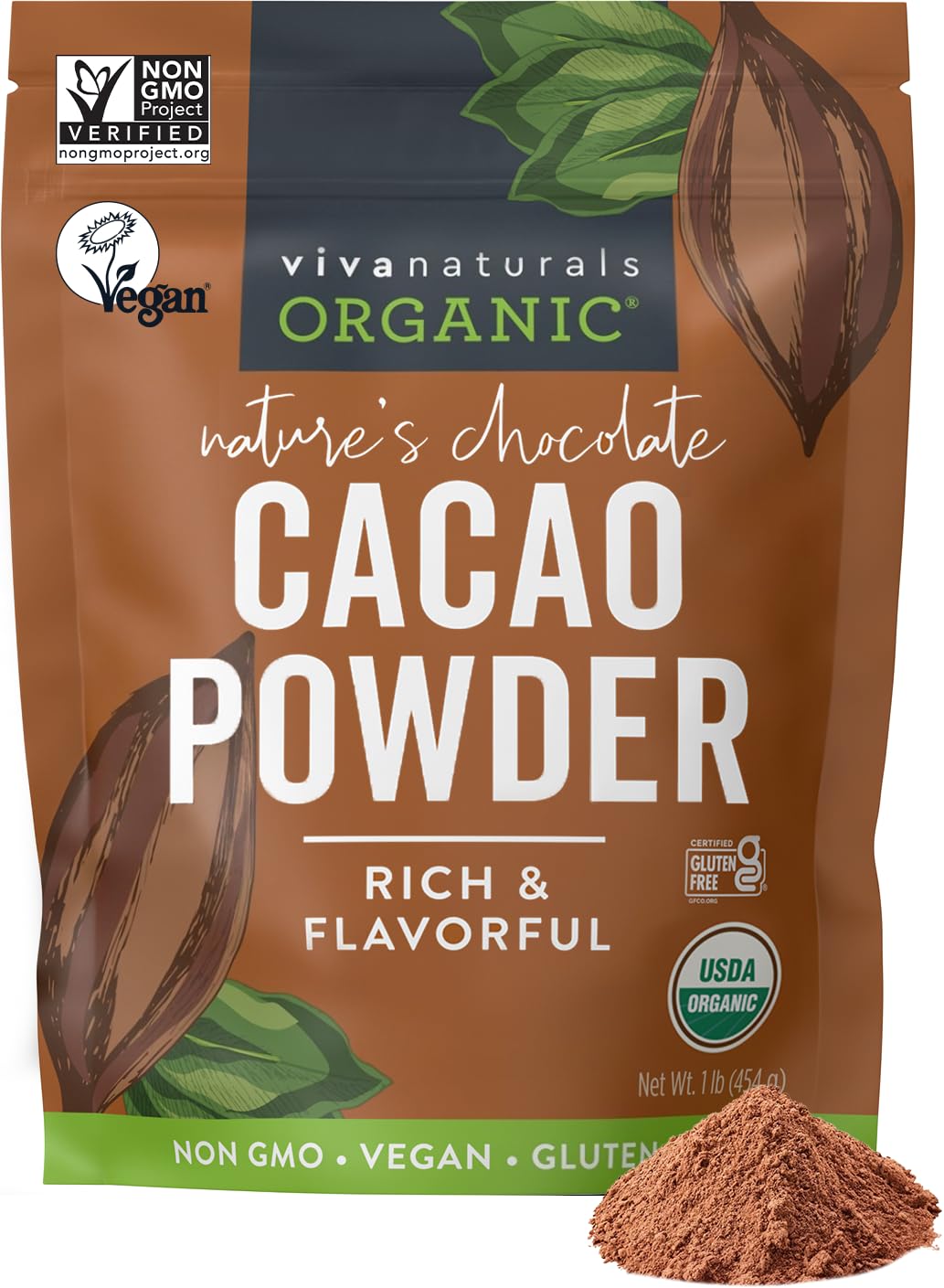 Viva Naturals Organic Cacao Powder jar for rich baking flavor