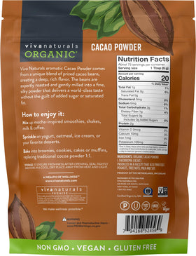 Viva Naturals organic cacao powder label USDA certified