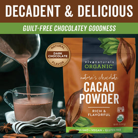Viva Naturals Organic Cacao Powder scoop shows easy portioning