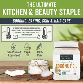 Viva Naturals coconut oil for hair care emphasizes hydration and shine.