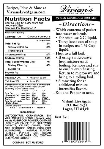 Vivian's Live Again ingredients closeup highlights dried mushrooms and natural ingredients for rich flavor without artificial additives