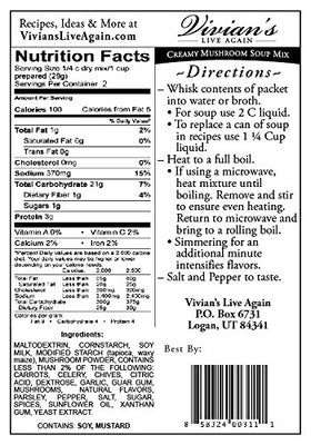 Vivian's Live Again ingredients closeup highlights dried mushrooms and natural ingredients for rich flavor without artificial additives