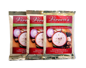 Vivian's Live Again cream of mushroom soup mix front label shows dairy-free, gluten-free promise for gluten-free meals