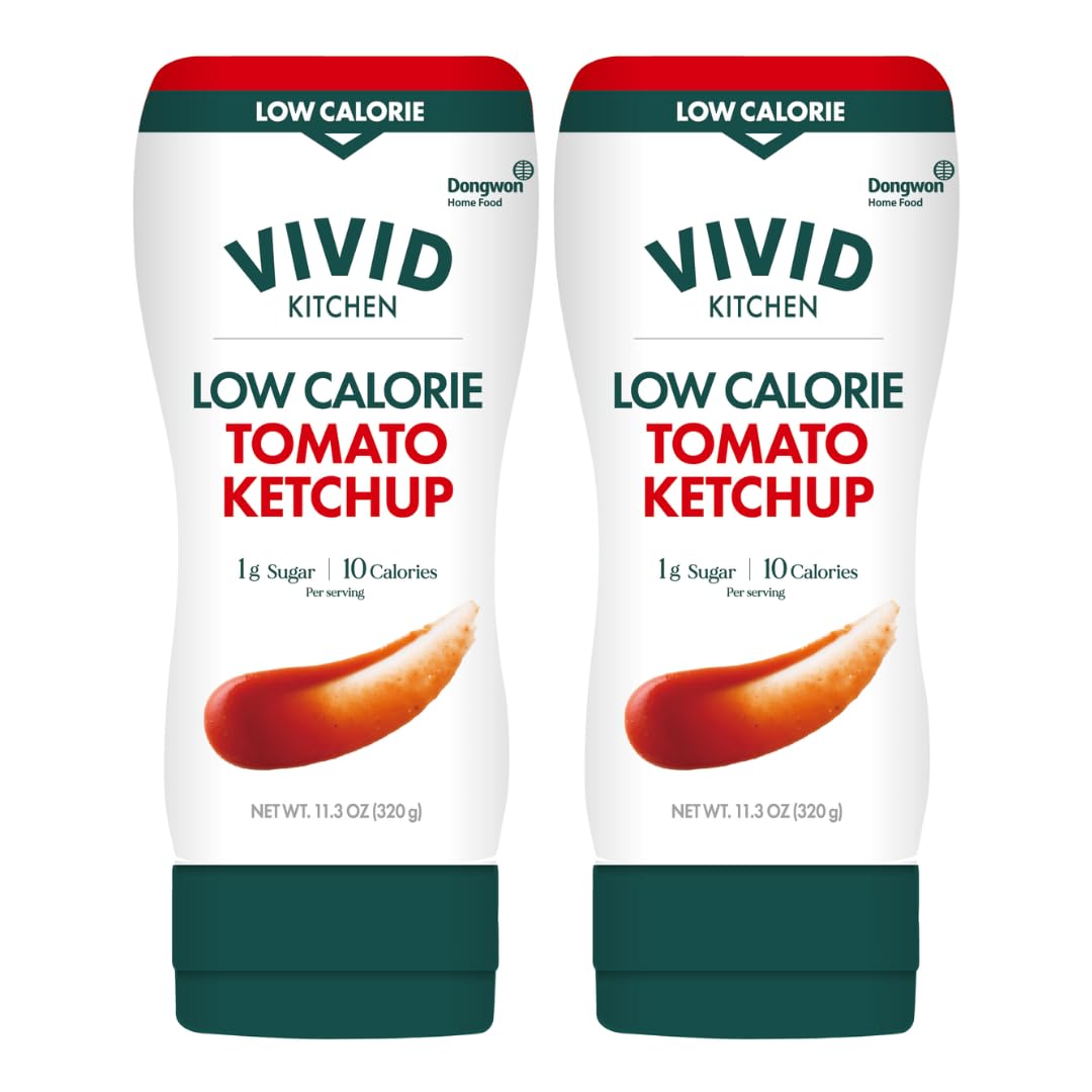 VIVID KITCHEN Low-Calorie Ketchup bottle front view, highlighting zero sugar.