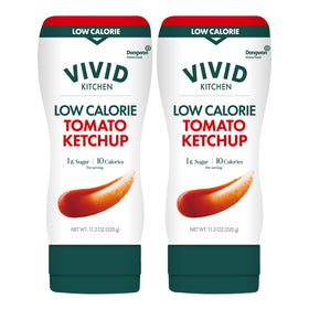 VIVID KITCHEN Low-Calorie Ketchup bottle front view, highlighting zero sugar.