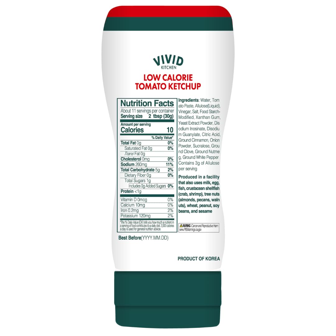 VIVID KITCHEN ketchup bottle being squeezed for easy, mess-free portions.