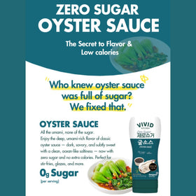 VIVID KITCHEN Oyster Sauce label closeup shows zero added sugar