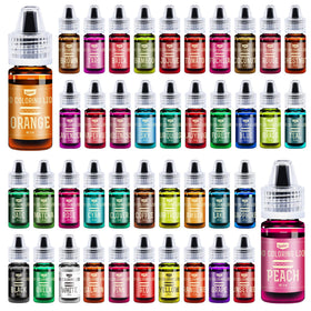Vividye 42-color food coloring bottles displayed for bright baking colors.