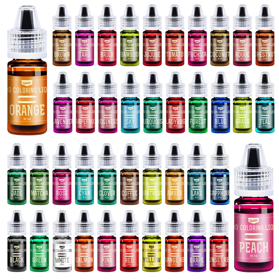 Vividye 42-color food coloring bottles displayed for bright baking colors.