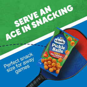 Vlasic Pickle Balls Spicy Dill Corn Puffs gluten-free label close-up