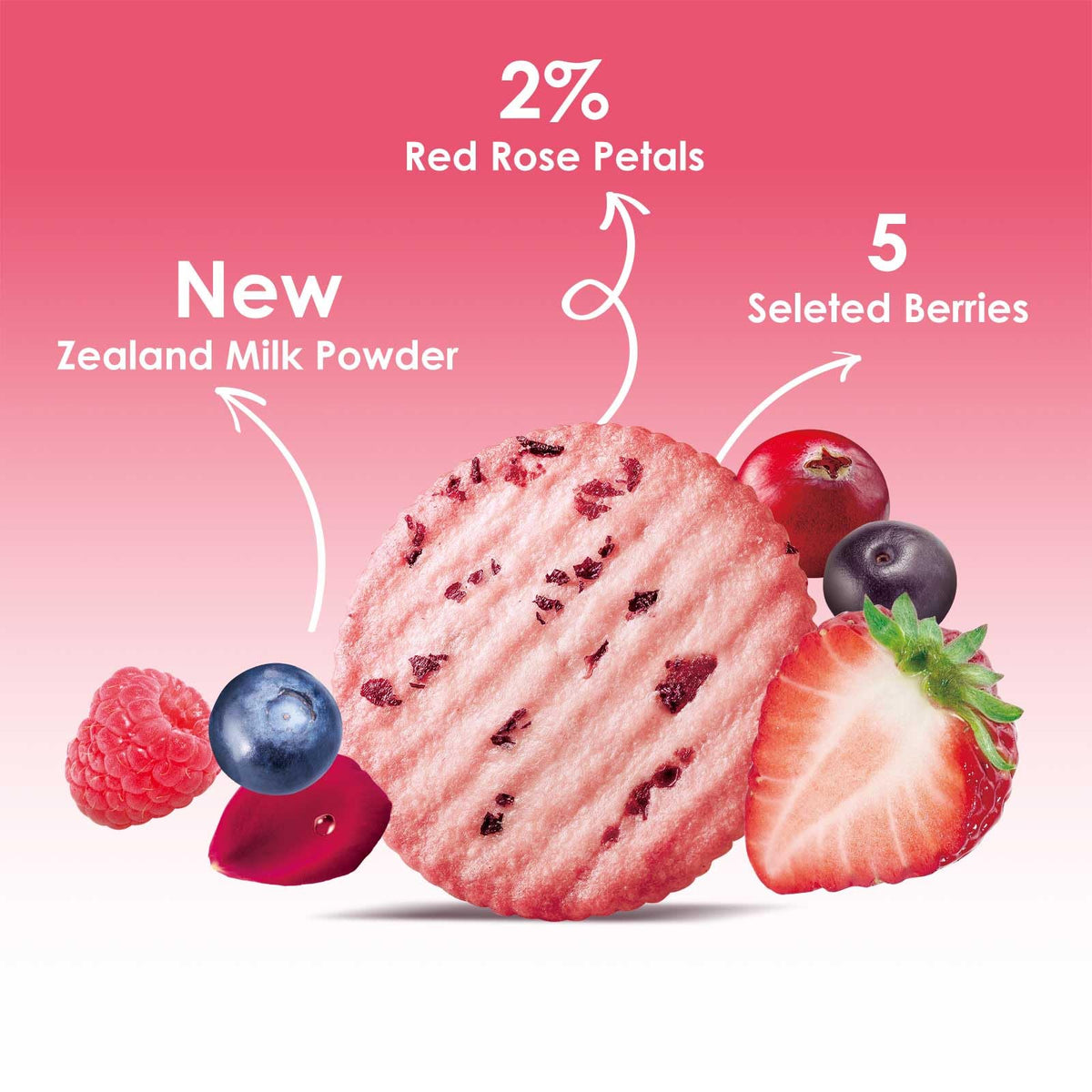 V-LOONG Five Berry Blend biscuits featuring raspberry, strawberry, acai, blueberry, cranberry.