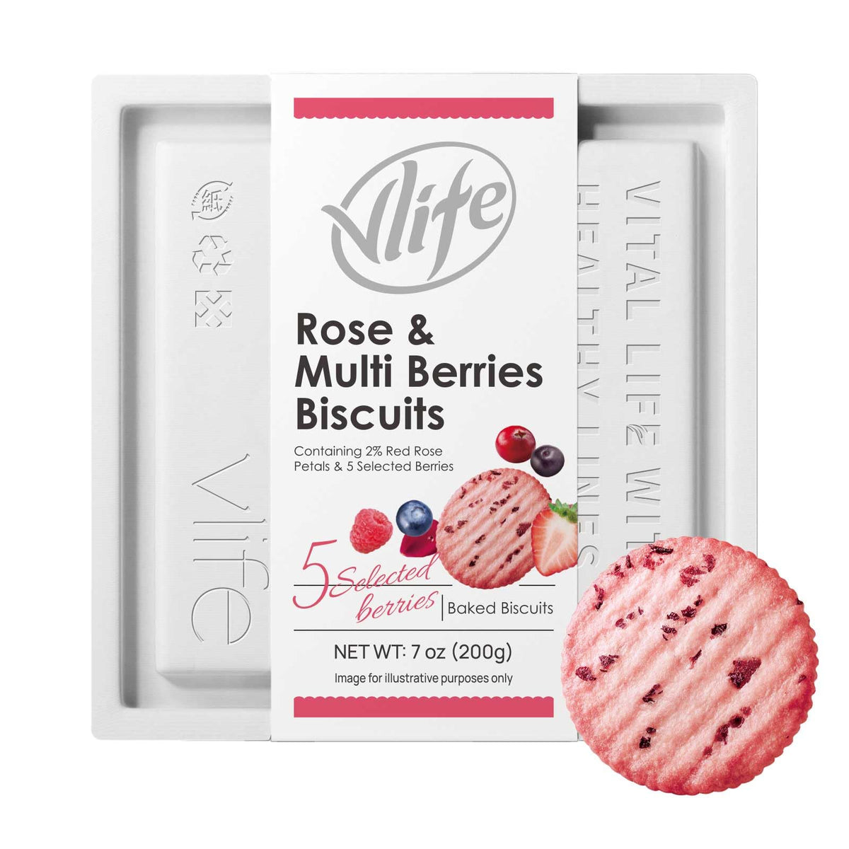 V-LOONG Rose Petal Biscuits close-up with real petals and fruit flavor.