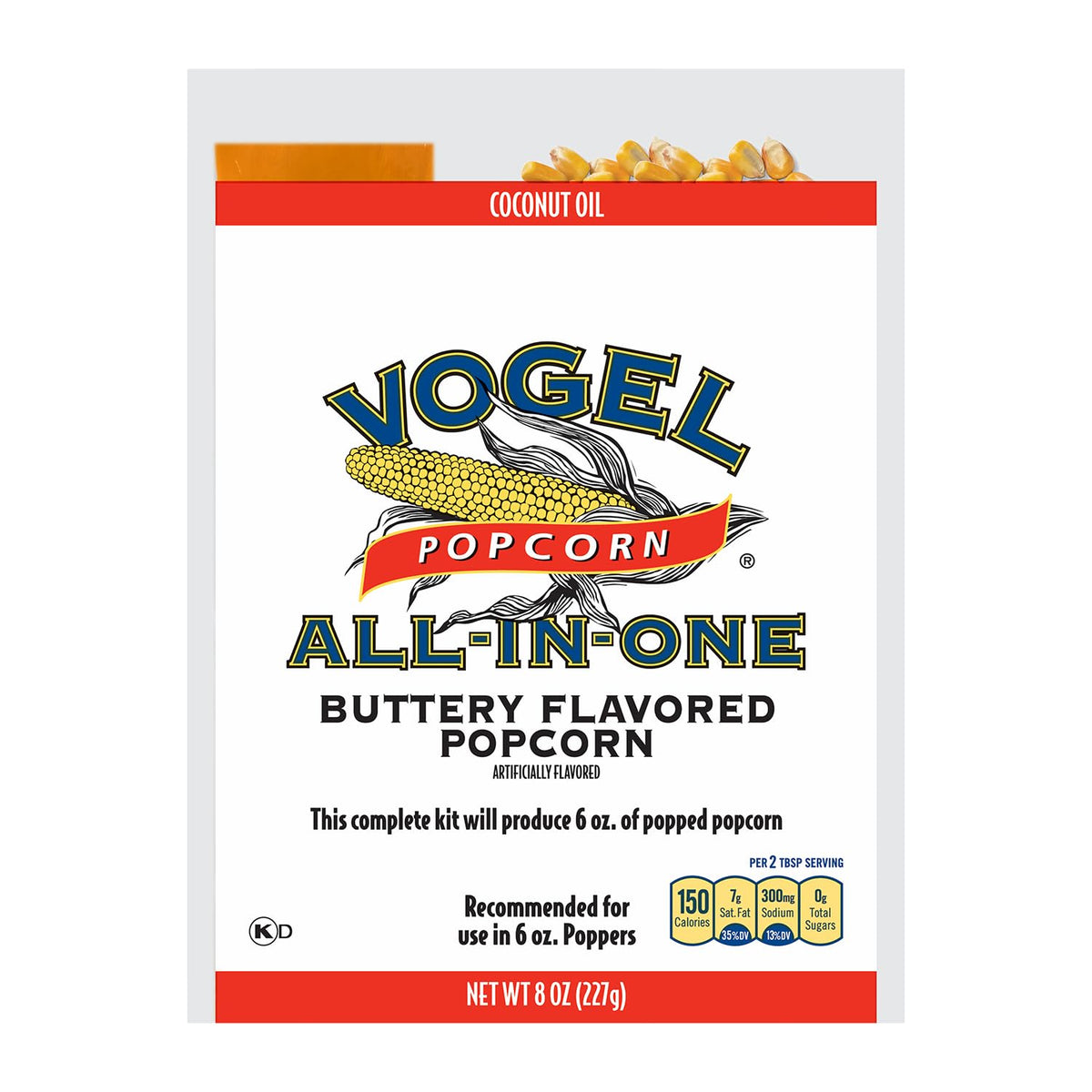 Vogel All-In-One popcorn kit package shows convenient, ready-to-use setup for quick service.