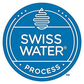 Swiss Water decaf label on Volcanica coffee packaging highlighting chemical-free process