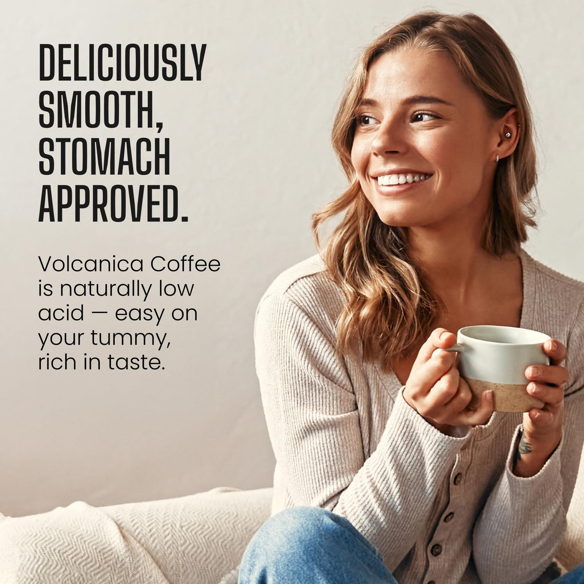 Volcanica Low Acid Coffee brewed cup with inviting aroma