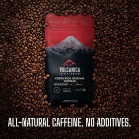 Volcanica Low Acid Coffee cup steaming ready to sip