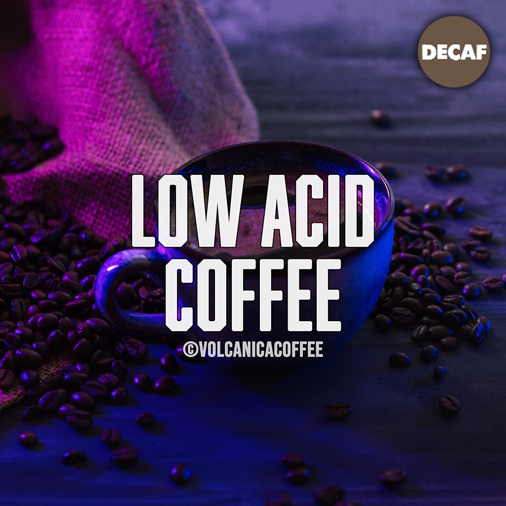 Volcanica Low-Acid Decaf coffee medium roast pack ideal for daily grind.