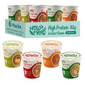 VOLO VERO Chicken ramen cup delivers savory aroma with plant-based protein for quick meals.