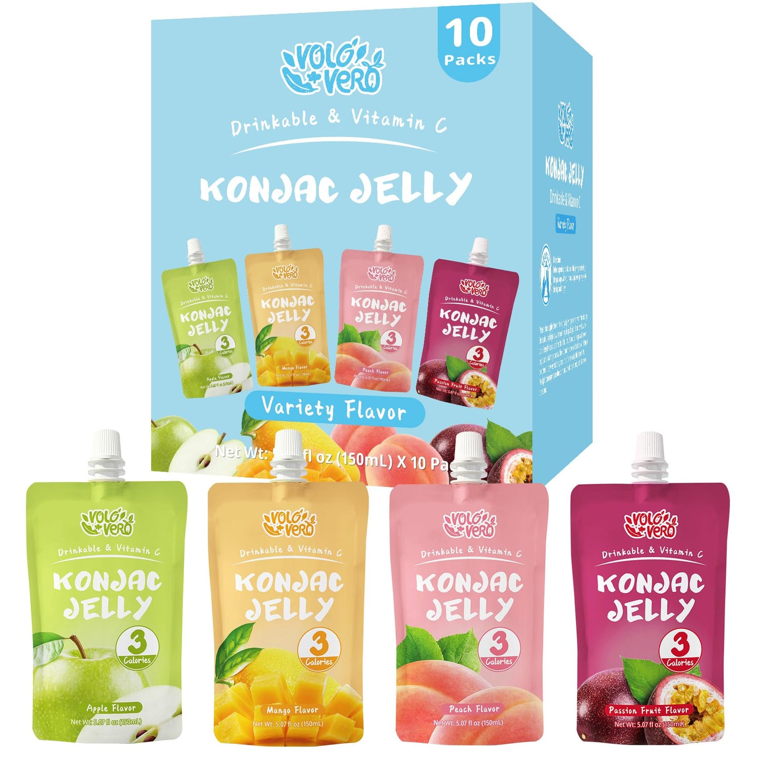 VOLO VERO Mango pouch—refreshing, low-calorie snack for on-the-go hydration.
