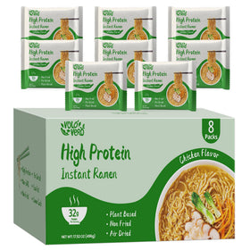 VOLO VERO high-protein ramen packaging showcases vegan chicken flavor for quick meals
