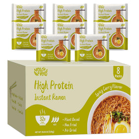 VOLO VERO High Protein ramen pack front view with spicy curry flavor, vegan-friendly