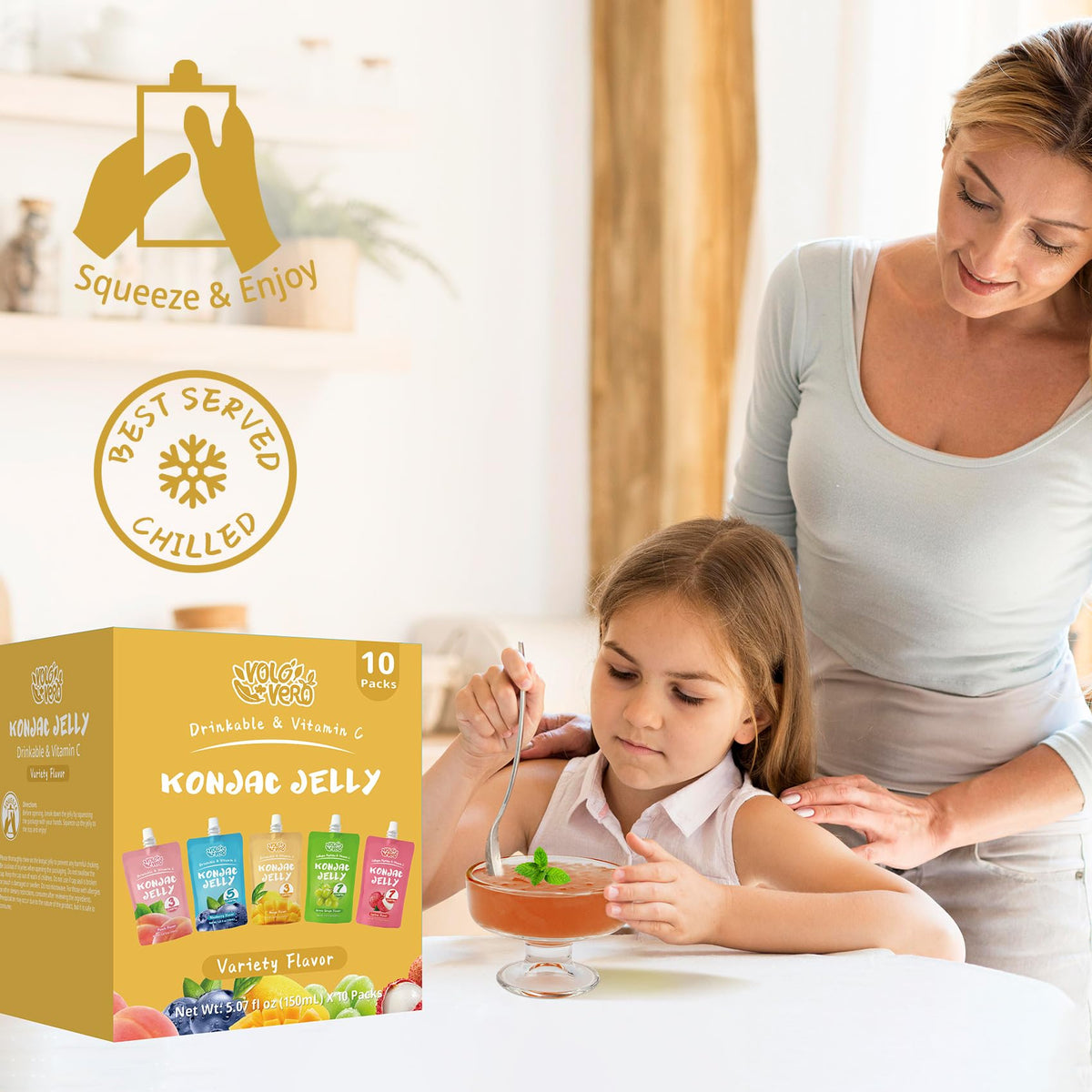 VOLO VERO konjac jelly collagen lychee pouch, texture with added collagen on the move