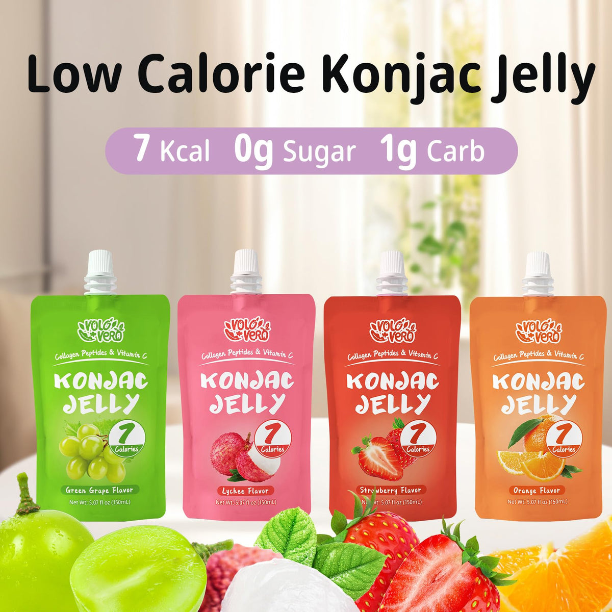 VOLO VERO konjac jelly pouch green grape sip, refreshing low-calorie flavor.