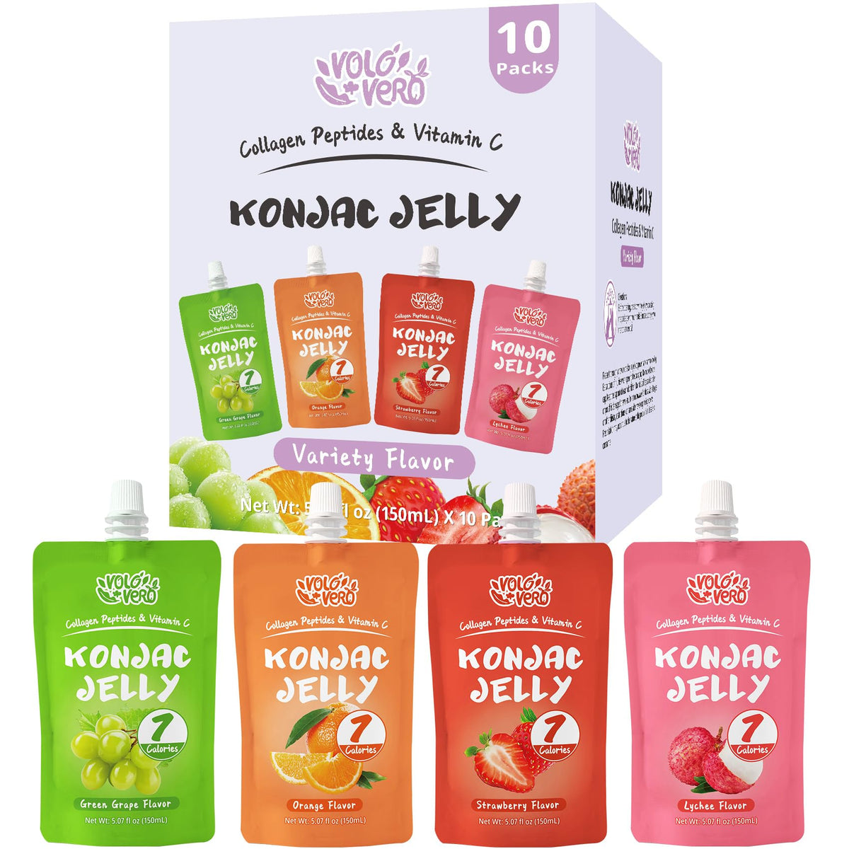 VOLO VERO konjac jelly pouch lychee sip, on-the-go low-calorie treat.
