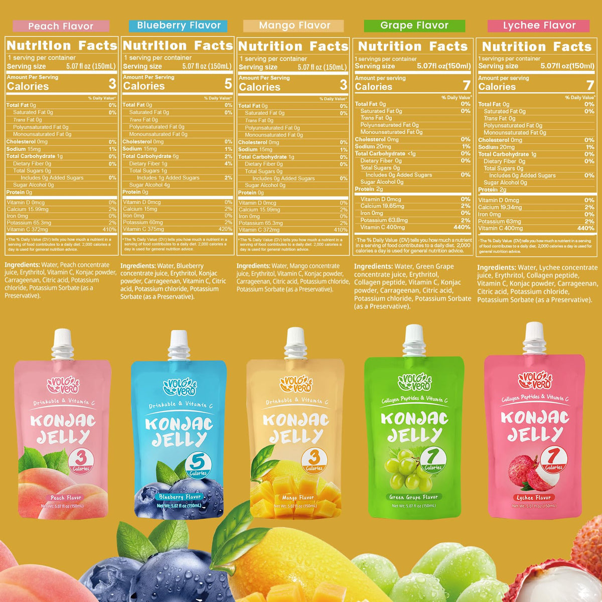 VOLO VERO konjac jelly mango pouch, tropical aroma for quick keto-friendly bite