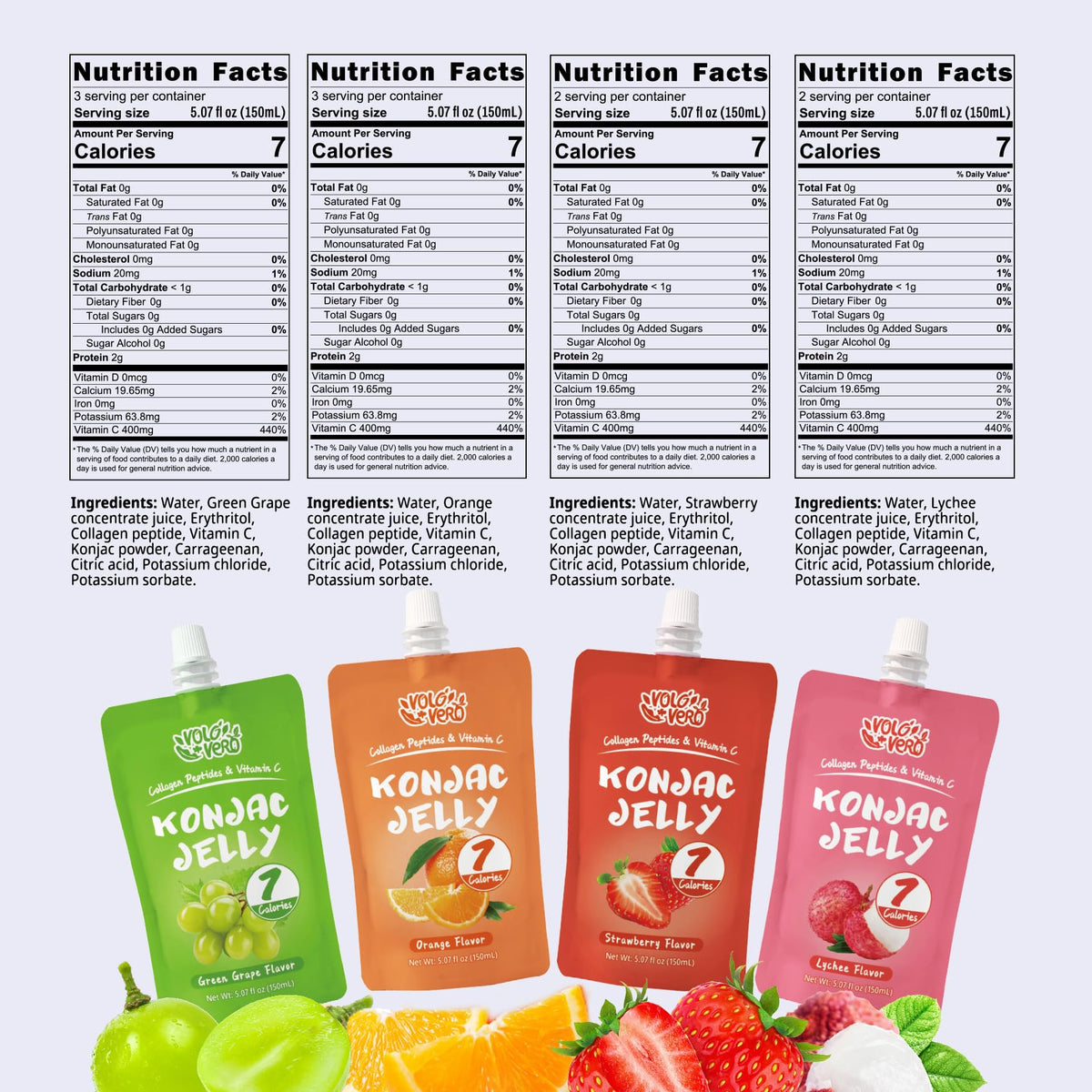 VOLO VERO konjac jelly pouch strawberry sip, keto-friendly, zero sugar.